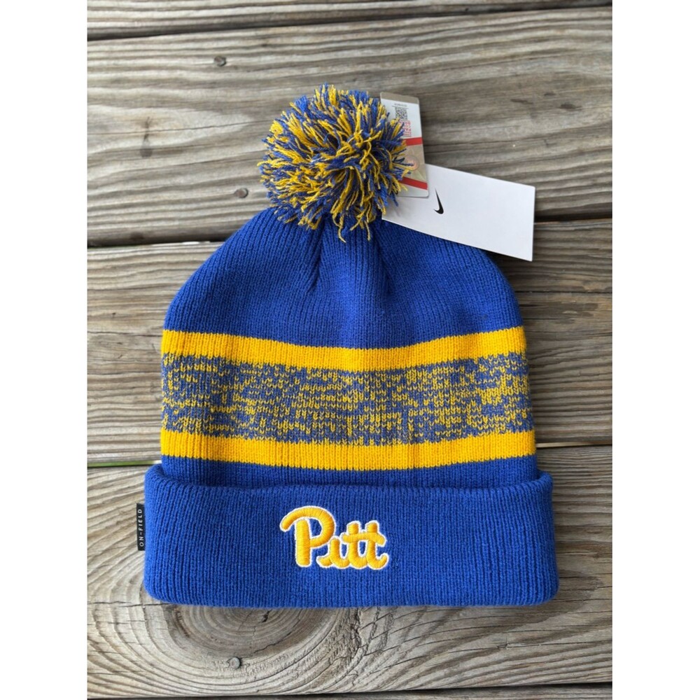 Nike NWT Adult Blue and Yellow Pitt Panthers Pom Knit Hat
